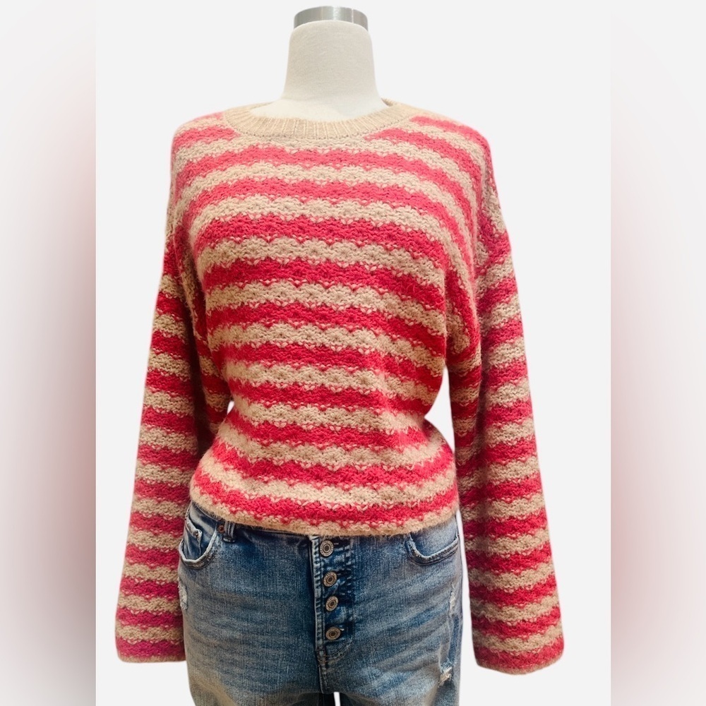 NWT- Debut Pink and Cream Striped Sweater
